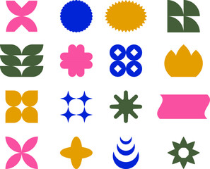 Set colorful geometric minimalist groovy frames  and shapes