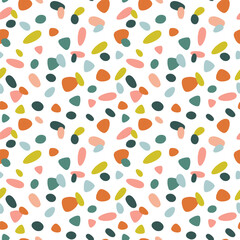 Seamless Tropical Terrazzo Pattern with Colorful Organic Shapes, Modern Exotic Abstract Design Inspired by Nature for Summer Decor and Textile Projects
