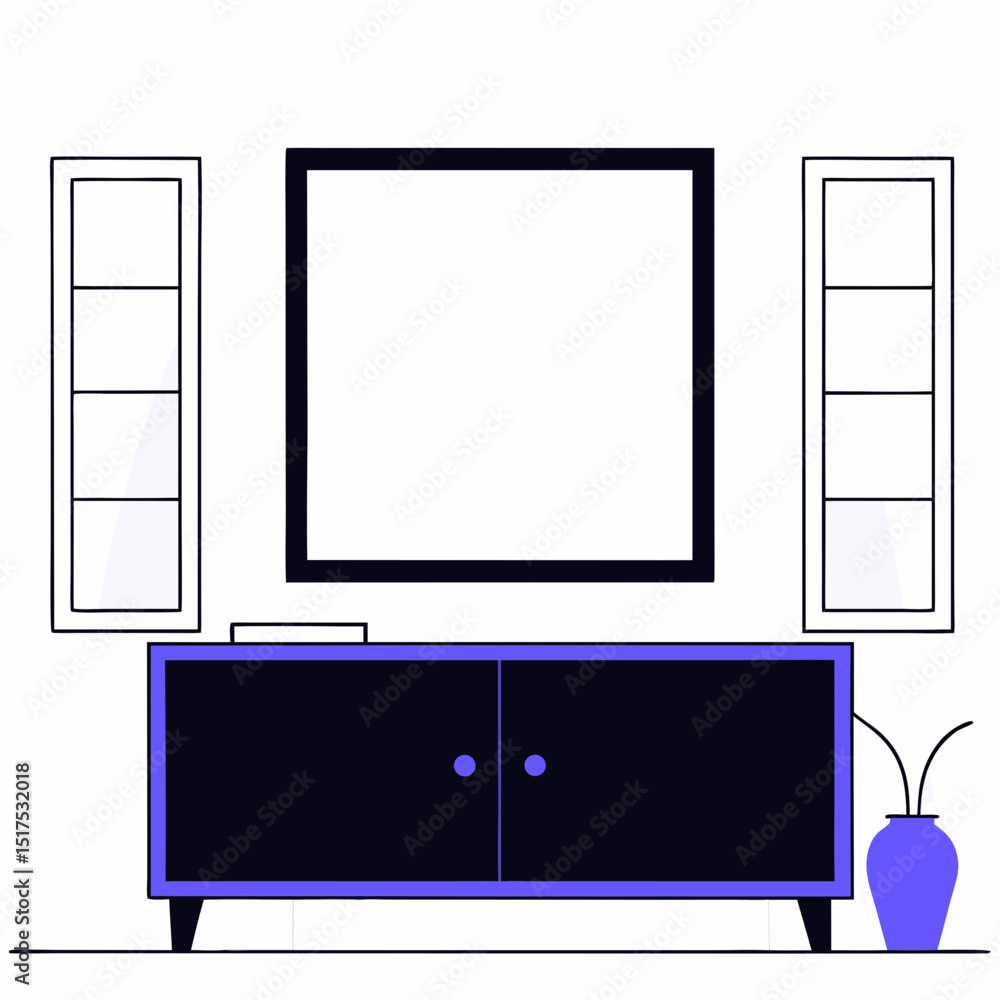 Poster vector modern sideboard with simple black frame and decorative elements, creating stylish atmosphere