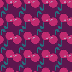 Cherry fruit seamless pattern design on purple background