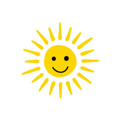 Hand drawn cute sun smiling icon. happy smiling sun. cartoon sun for children. vector illustration