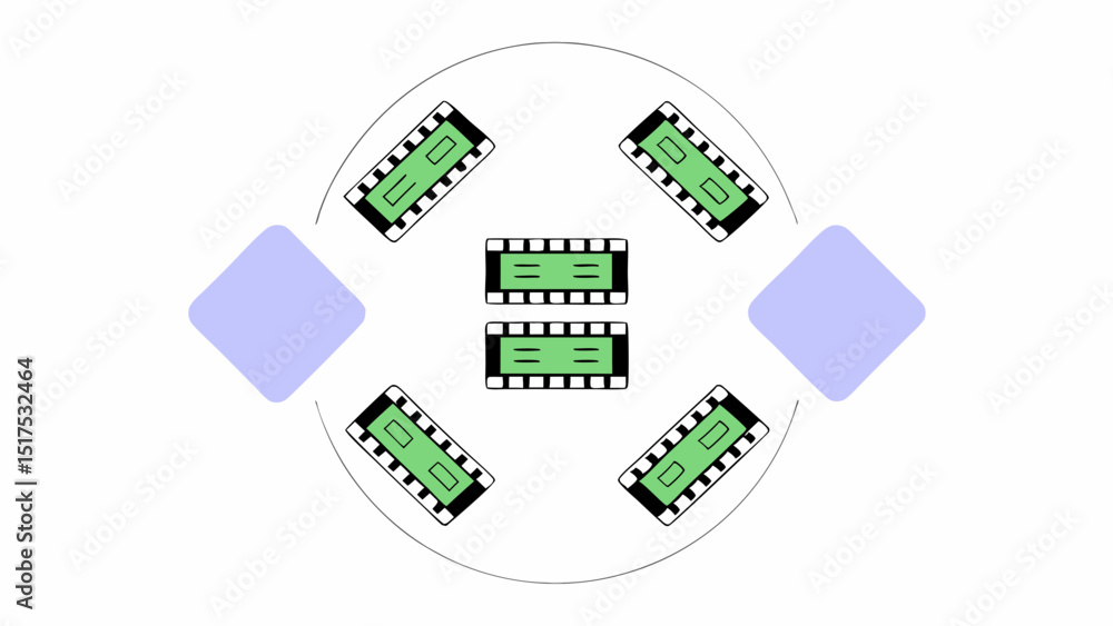 Poster vector illustration of computer memory modules arranged circular pattern, showcasing technology