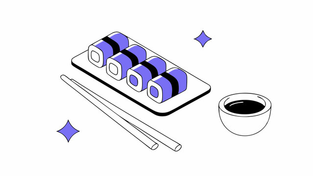 Vector Delicious sushi rolls on plate with chopsticks and soy sauce, perfect for food lovers