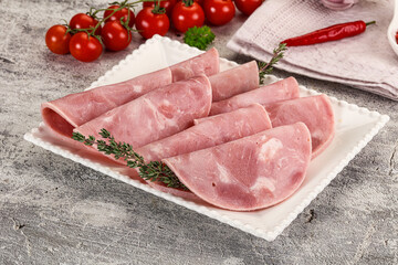 Sliced pork ham sausages slices