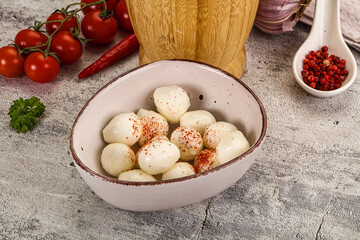 Mozzarella balls cheese in the bowl