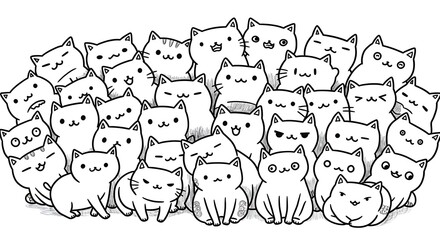 猫たちのささやき: 線画の群像