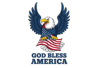 Obraz premium Patriotic Bald Eagle Soaring with American Flag God Bless America