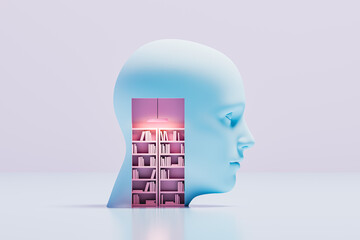 Concept of learning represented by abstract human head with books