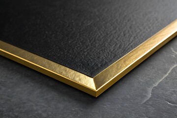 Closeup of Black Matte Surface with Luxurious Gold Edge on Stone Background