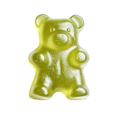 A single lime green gummy bear candy isolated on white background