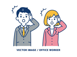 うっかりミスをする、ビジネスマンのシンプルなベクターイラスト素材＿男女セット