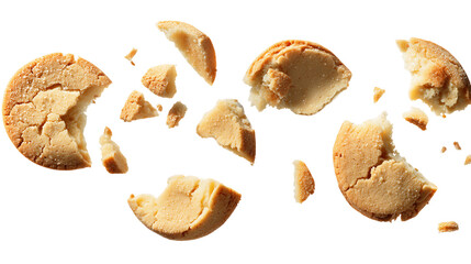 Shattered Shortbread Cookies Against Transparent Background, PNG
