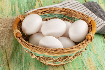 Raw white uncooked chicken eggs