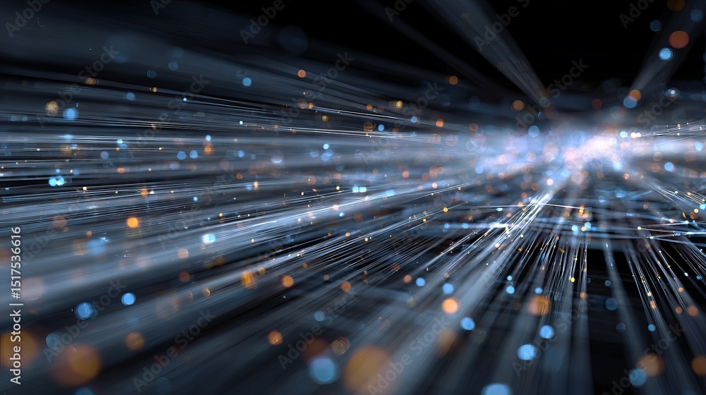 Aufkleber abstract digital network data stream lines blue orange glowing bright futuristic technology backgrou