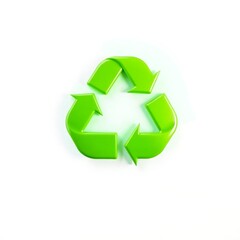 Obraz premium Glossy 3D lime green recycling symbol with curved arrows in a continuous loop on white background.