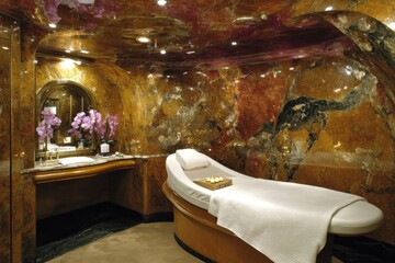 Luxurious spa room with marble decor and relaxing ambiance in a serene retreat setting
