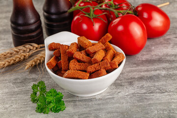 Crunchy croutons heap - roasted bread