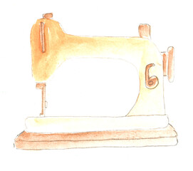 Sewing machine retro. Watercolor illustration, hand drawn modern freehand new