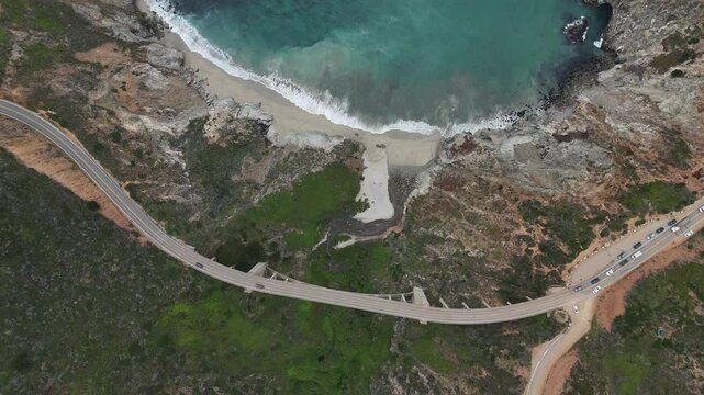 Bixby Creek Bridge Big Sur California coastline and Pacific Ocean 4k aerial drone video