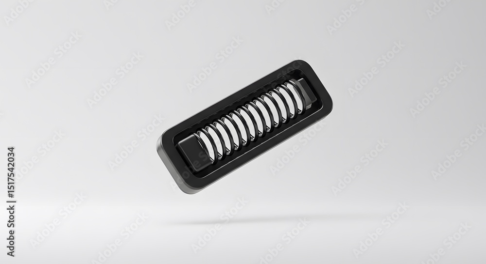 Poster 3d render of a black rectangular object with internal spring mechanism