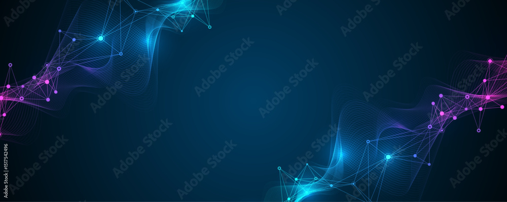Fototapete Abstract tech network connection dots. Digital technology and big data analysis background. White background with plexus lines. Geometric background with abstract mesh