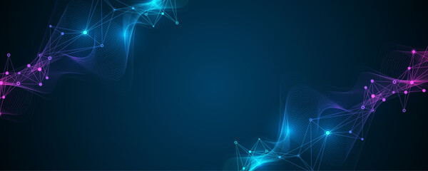 Abstract tech network connection dots. Digital technology and big data analysis background. White background with plexus lines. Geometric background with abstract mesh