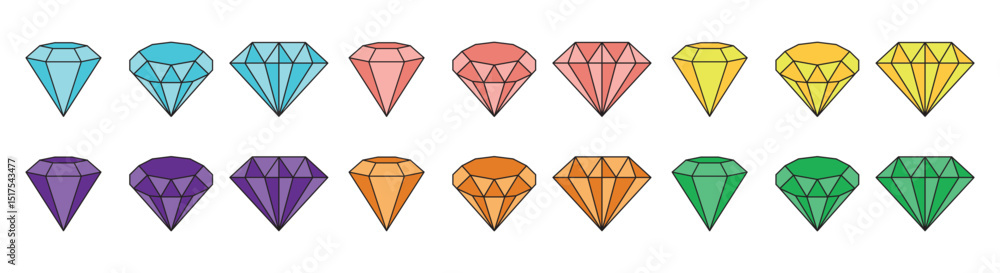 Poster colorful gemstone diamond vector icon set in multiple shapes and styles , stock vector