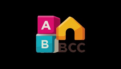 Colorful logo featuring stacked children's blocks, an orange house, and letters