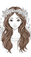 Obraz premium 花冠の少女、繊細な線画