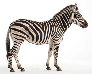 Fototapeta premium Zebra, a striped safari mammal, isolated on white with a profile view