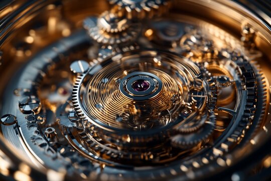 Intricate watch mechanism showcasing precision engineering and craftsmanship