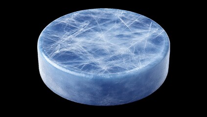 Round, light-blue, textured disc on black