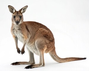 Fototapeta premium Cute grey kangaroo and joey in Australian nature, a furry marsupial mammal