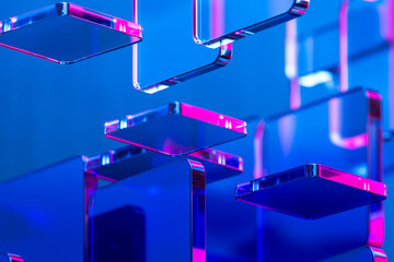 Glass Grid Structures Floating in a Digital Sky Background 3D