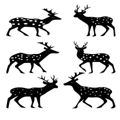 beautiful deer vector icons, arts and graphics. black and white deer .a set of deer.