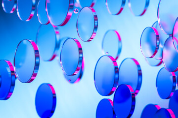 Glass Grid Structures Floating in a Digital Sky Background 3D