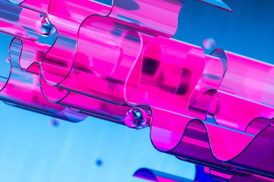 Glass Grid Structures Floating in a Digital Sky Background 3D