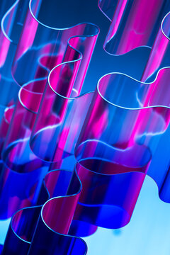 Glass Grid Structures Floating in a Digital Sky Background 3D