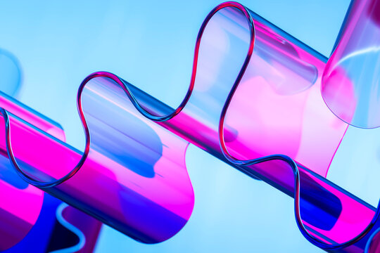 Glass Grid Structures Floating in a Digital Sky Background 3D