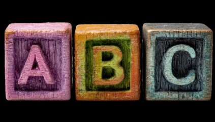 Colorful wooden ABC blocks against black