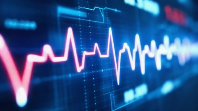 Digital ECG waveform on dark grid background &ndash; heart monitoring and medical technology concept