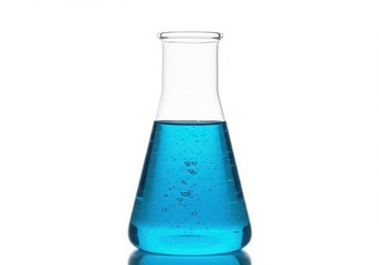 Erlenmeyer flask containing blue liquid with bubbles