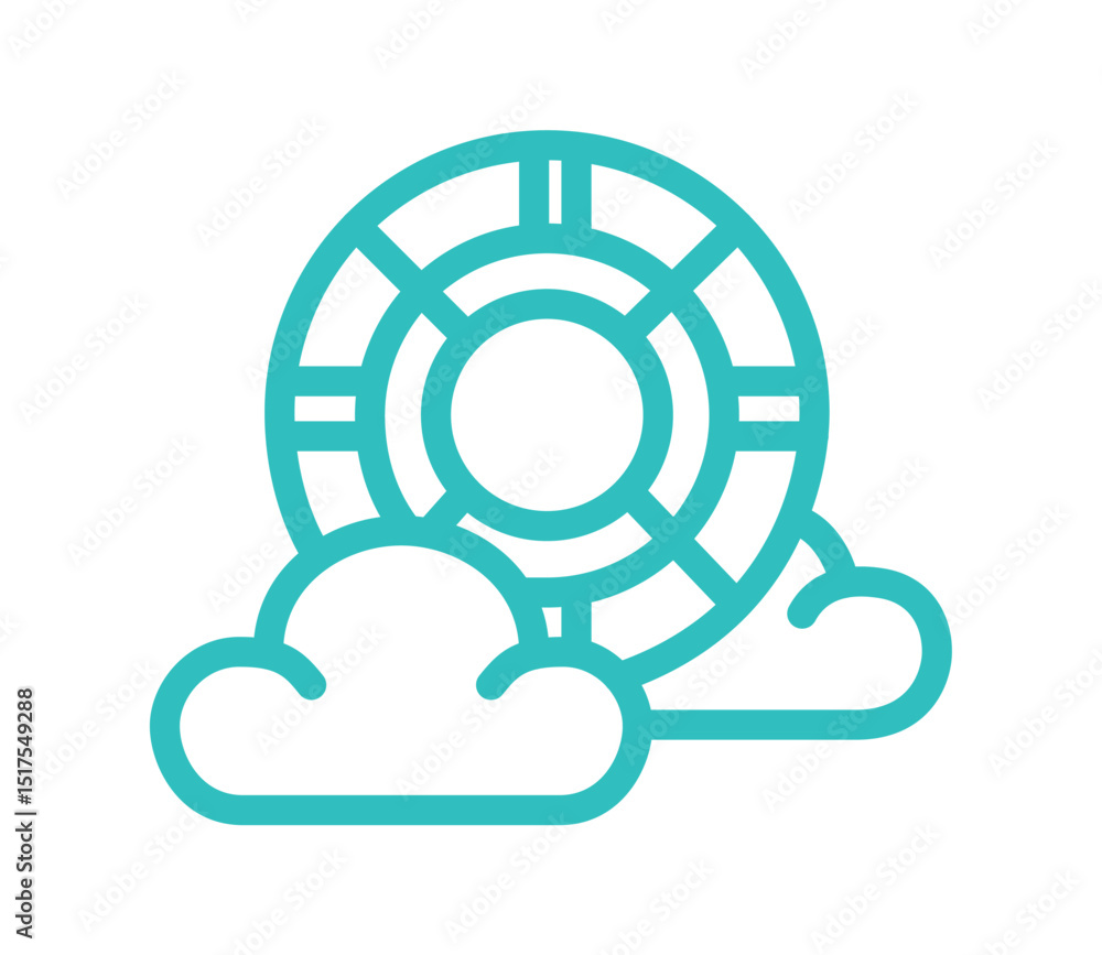Poster circular design with clouds in a minimalist style. digital insurance icon cyber security symbols con