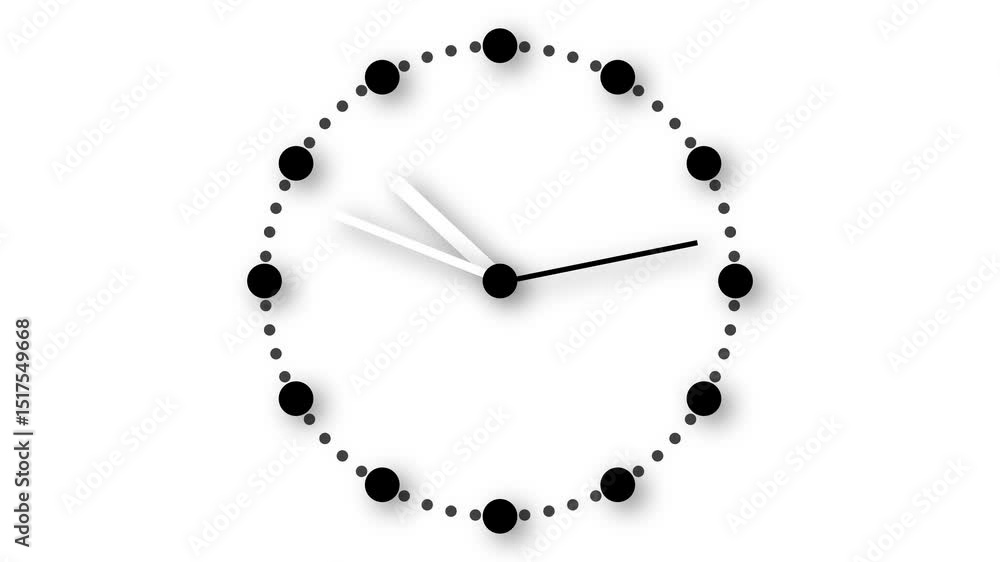 Poster clean white wall clock animation loop. minimal and modern clock face with ticking hands for apps, ex