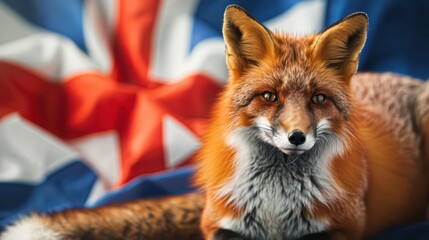 Icelandic national day celebration with fox and flag. Horizontal banner. Copy space