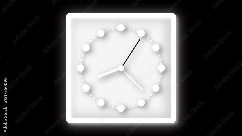 Poster minimal white wall clock animation with smooth ticking. seamless loop for time visuals, motion backg