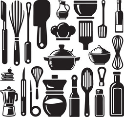 kitchen tools line art silhouette vector image