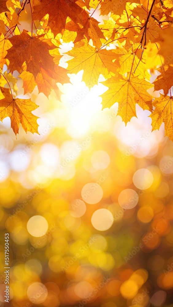 Aufkleber sunlight shining through vibrant autumn leaves, creating a warm and inviting atmosphere with a soft 