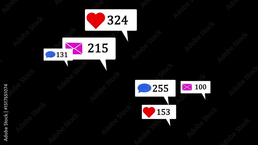 Poster social media icons animated overlay on black background with live counter showing number of shares, 
