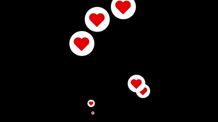 Animated social network love symbols overlay on dark screen with floating heart icons showing likes and reactions in motion. - Powered by Adobe